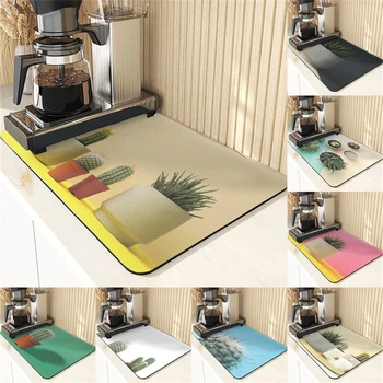 3D Впитывающий коврик для сушки в растительном стиле для кухонного стола, салфетки для еды, кухонные принадлежности, Силиконовые подставки с рисунком кактуса
