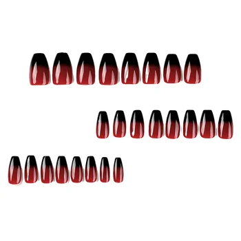 Искусственные ногти с черным и красным градиентом Легко наносятся и снимаются Искусственные ногти для ежедневного ношения