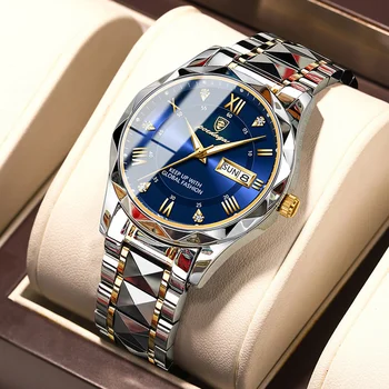 Роскошные мужские наручные часы POEDAGAR, водонепроницаемые светящиеся часы с датой недели для мужчин, мужские часы из нержавеющей стали, кварцевые мужские спортивные часы